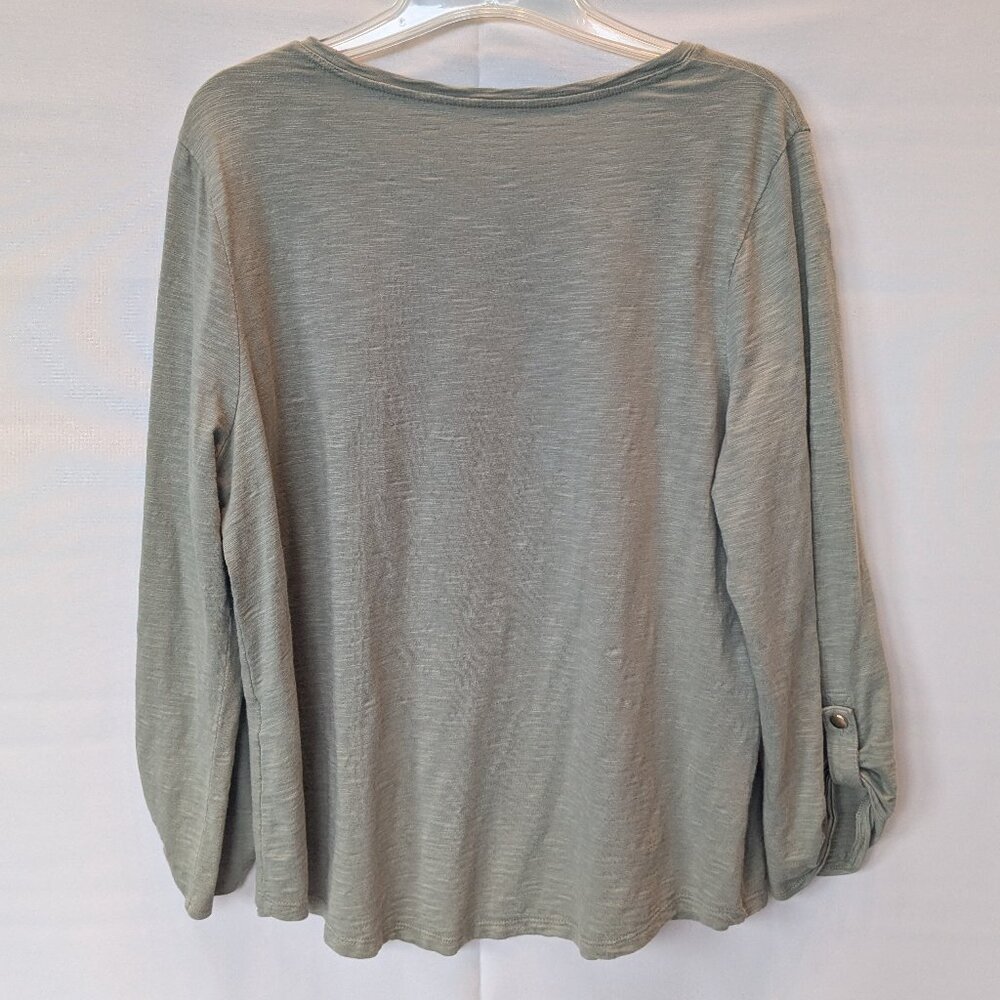 Chico's Sage Green Ultimate Roll-tab Long SleeveTee - Picture 2 of 5